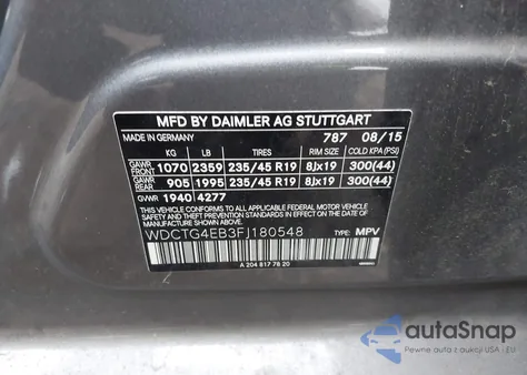 2015 Mercedes-Benz Gla 250 from USA, damaged, VIN WDCTG4EB3FJ180548